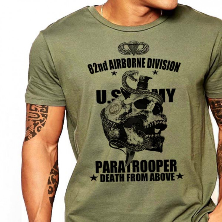 82nd Airborne Division T-Shirt US Army All American Skull And Snake Cotton Tee