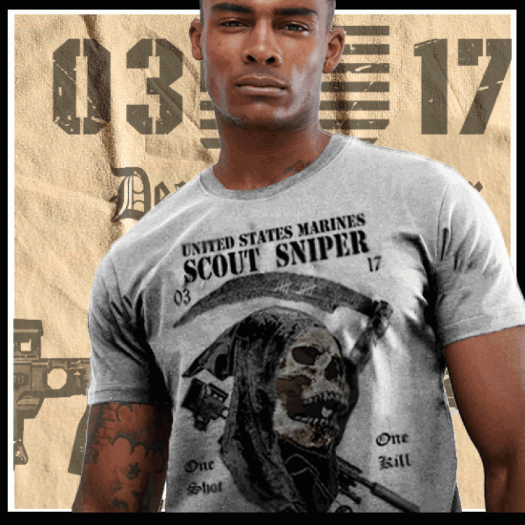 Marine Corps Sniper Grim reaper With Hash Marks T-Shirt