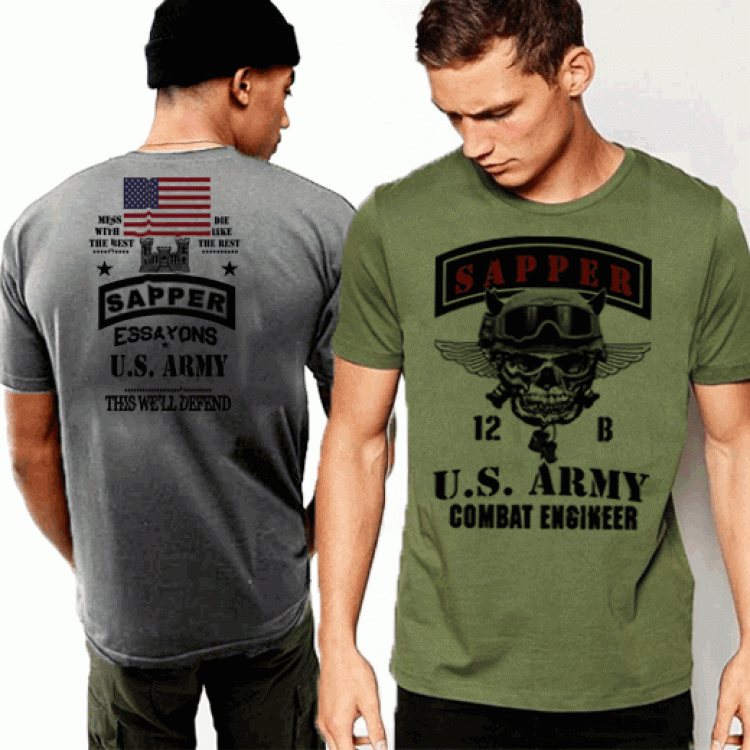 Army Sapper Combat Engineer US Flag T-Shirt