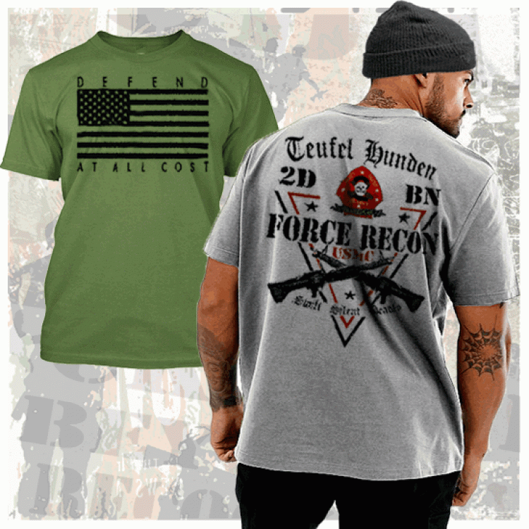 USMC T-Shirt Force Recon 2nd BN Semper Fi Do or Die Men Cotton Tee