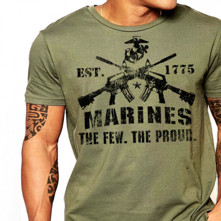 USMC T-Shirt The Few The Proud US Marines Cotton Tee Semper Fidelis