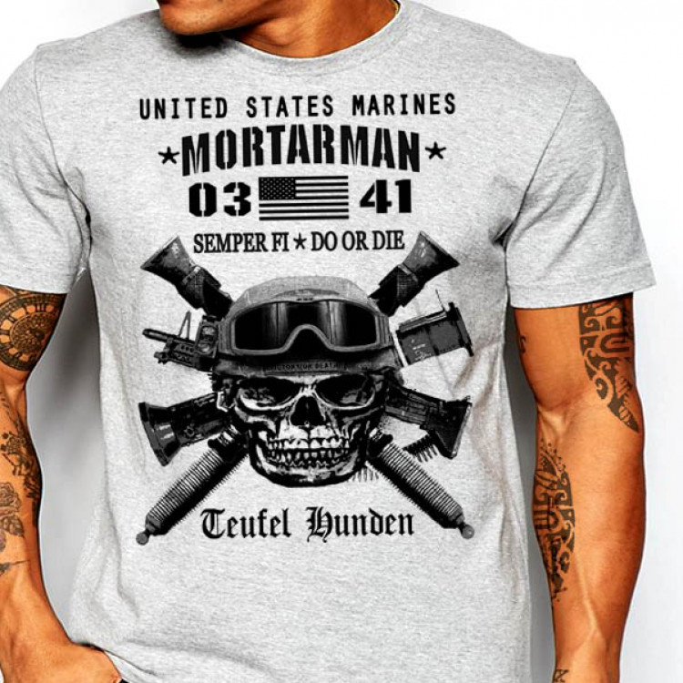 USMC T-Shirt 0341 Mortarman US Marines Combat Arms Cotton Tee Semper Fi 