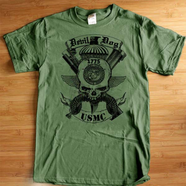 USMC Devil Dog T-Shirt US Marines Semper Fidelis Leatherneck Cotton Tee 