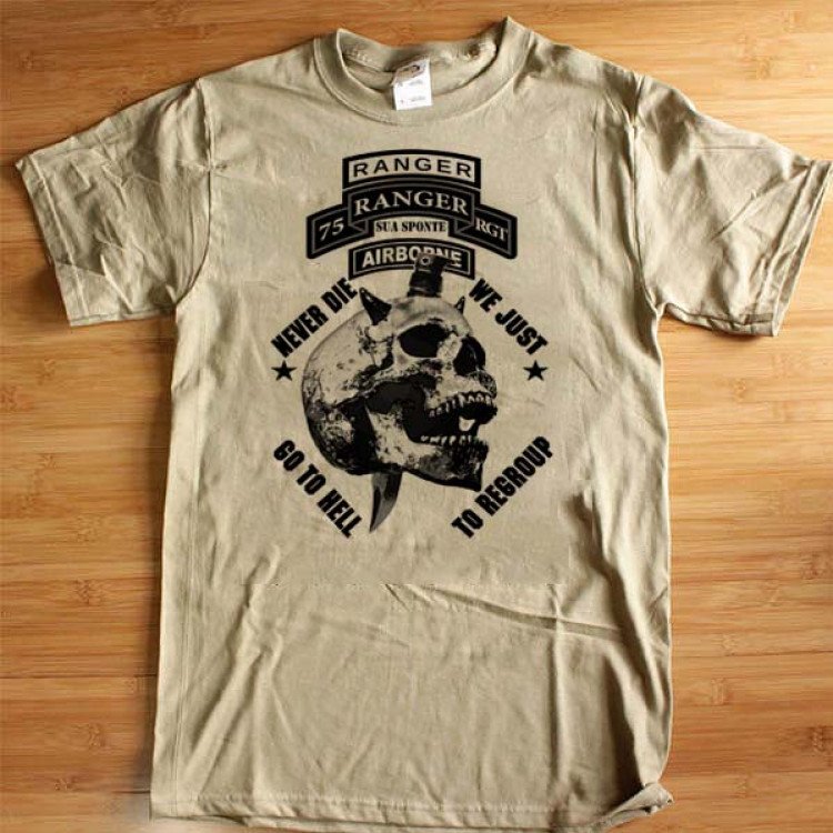 Army Ranger T-Shirt 75th Ranger RGT Sua Sponte Airborne Jump Wings Military Cotton Tee