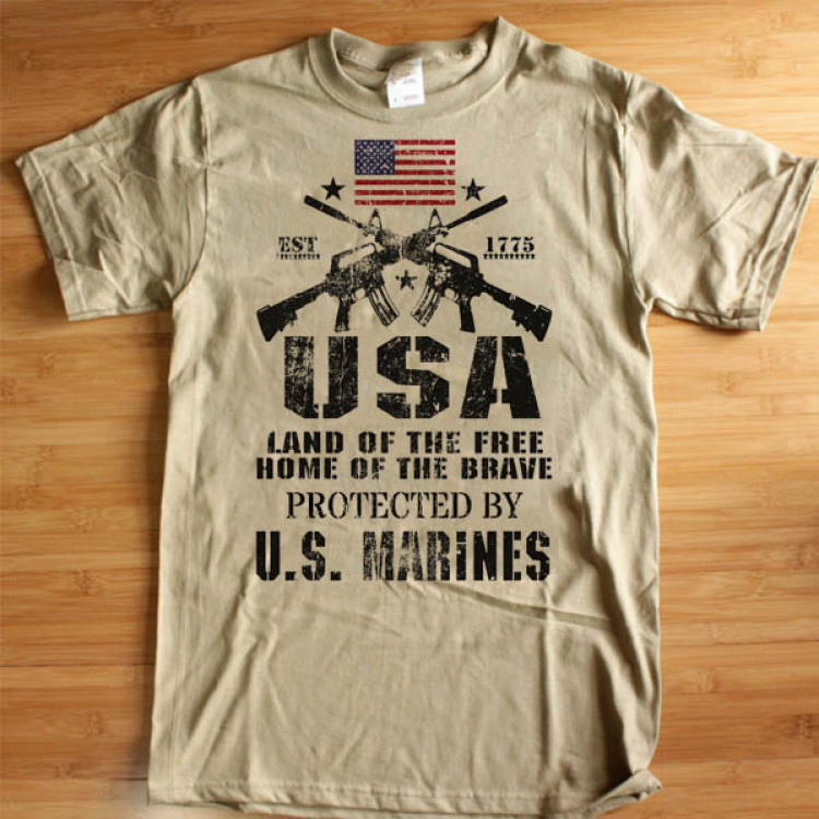 USMC T-Shirt Marine Corps Patriotic Combat Arms Men Cotton Tee VI