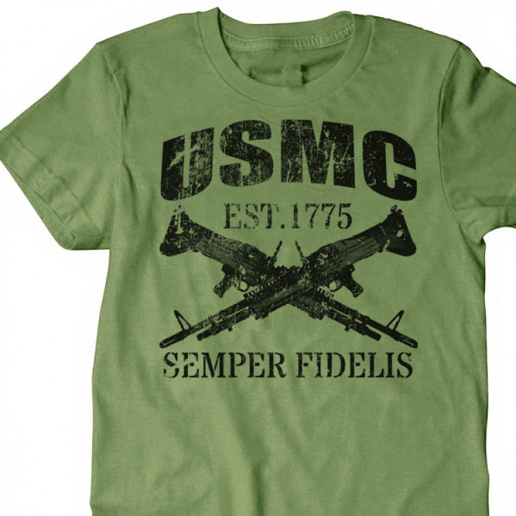 USMC T-Shirt Marine Corps Patriotic Combat Arms Men Cotton Tee VIII