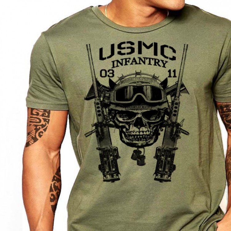 USMC T-Shirt US Marines MOS 0311 Infantry Men Cotton Tee Semper Fi
