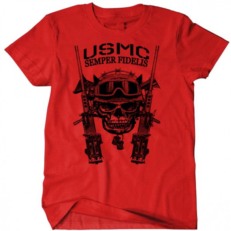 USMC T-Shirt Semper Fidelis Combat Arms Men Cotton Tee US Marines