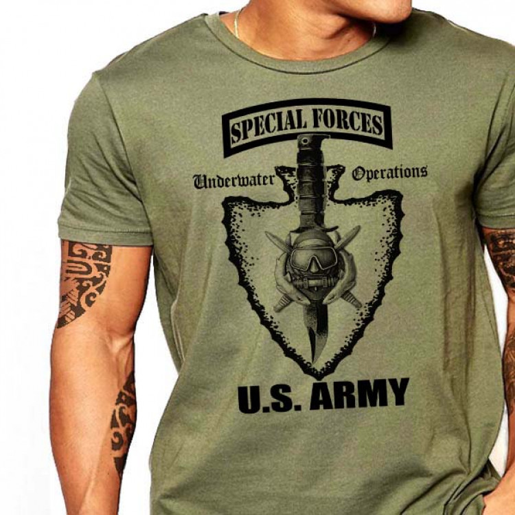 Special Forces T-Shirt US Army Scuba Badge Underwater Operations Military Cotton Tee