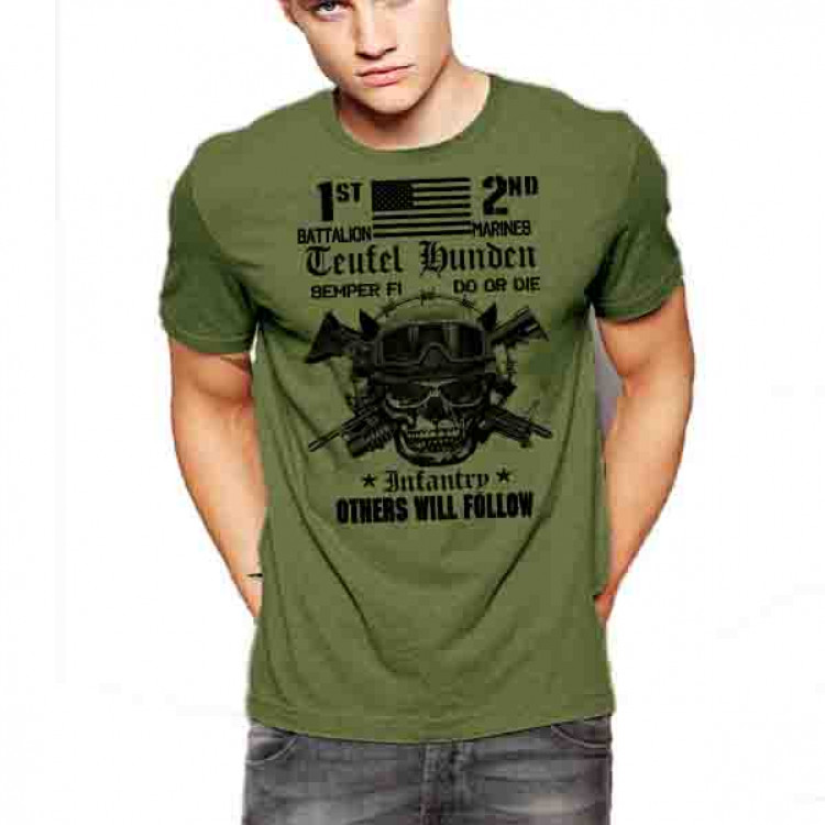 USMC T-Shirt 1st BN 2nd Marines Others Will Follow Cotton tee Infantry
