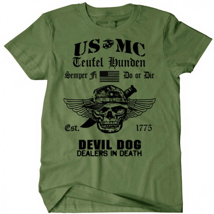 USMC T-Shirt Marine Corps Cotton Tee Devil Dog
